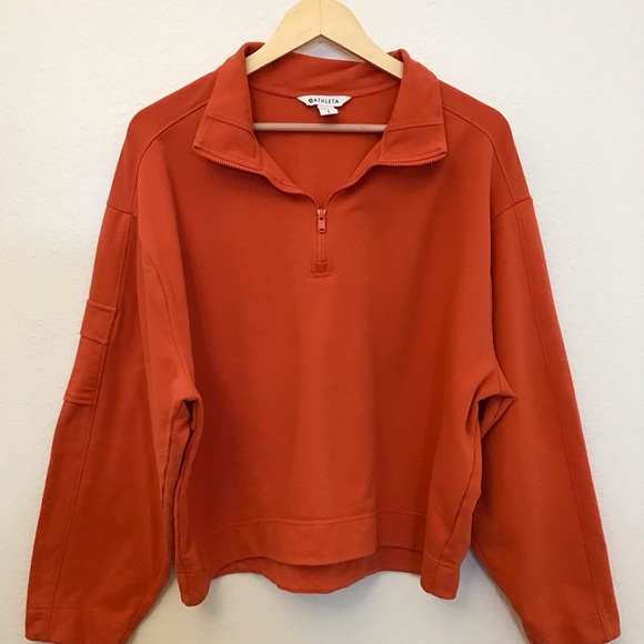 Athleta Lg Retroterry 1/4 Zip Sweatshirt Women’s Pumpkin Orange Athletic Boxy - Picture 4 of 11